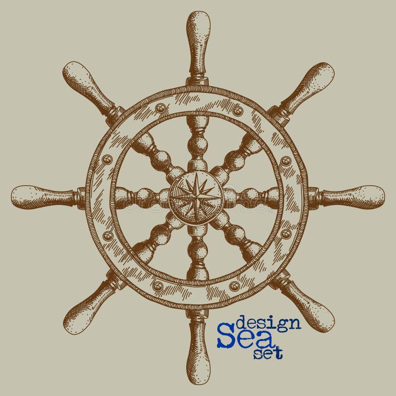 Steering Wheel, Freehand Drawing Stock Vector - Illustration of marine