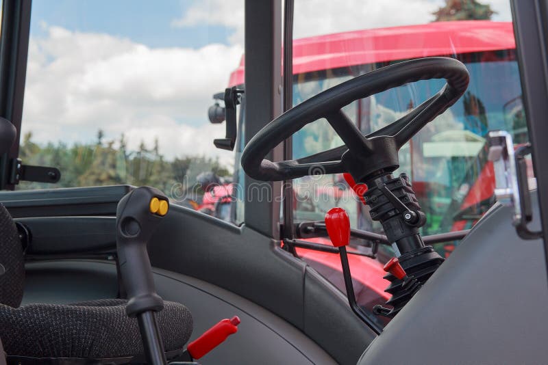 Steering Wheel and Levers in the Cab Closeup Stock Photo Image of