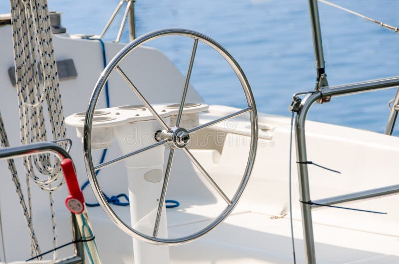 steering wheel on a sailboat