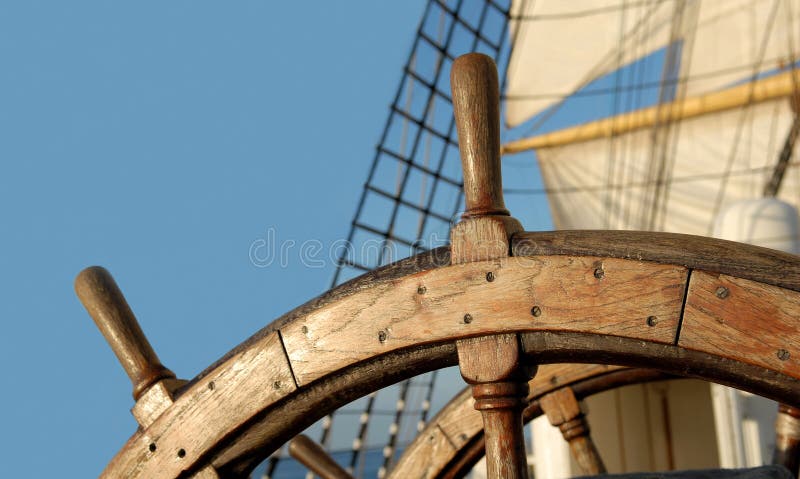 Steering wheel of a sailing ship. Yachting. Sailing