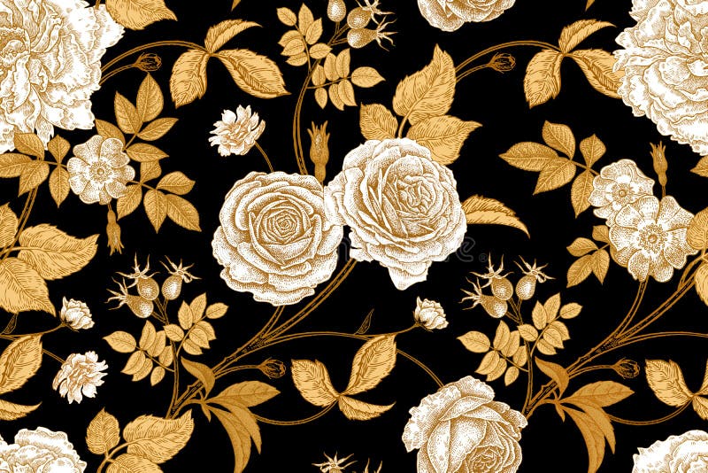 Steg den sömlösa modellen för tappning med blommor stock illustrationer