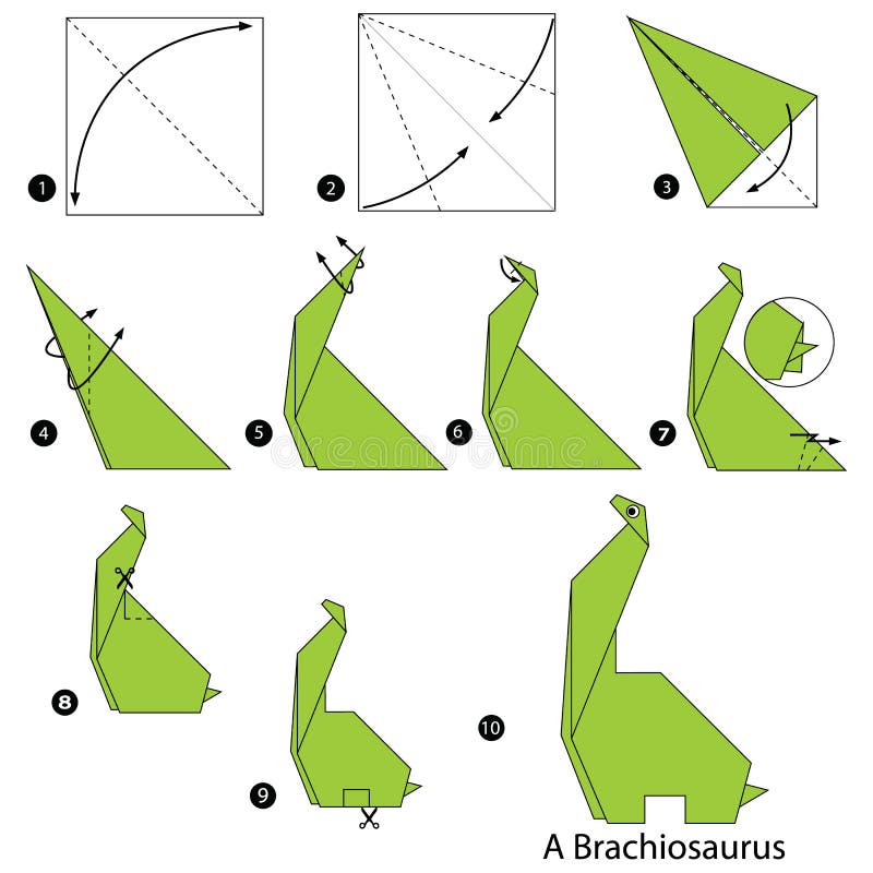 Steg-för-steg anvisningar hur man gör dinosaurien för origami A