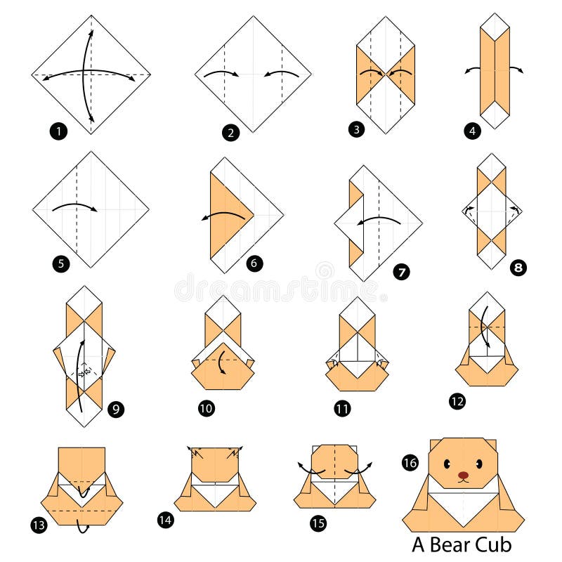 Steg-för-steg anvisningar hur man gör origami en björngröngöling