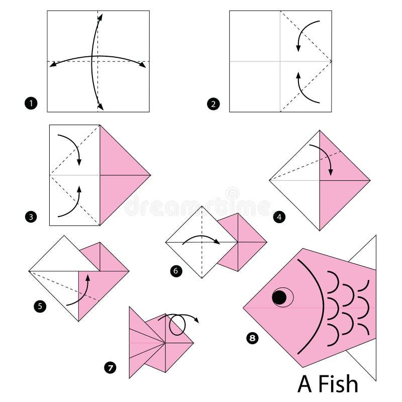 Steg-för-steg anvisningar hur man gör origami en fisk