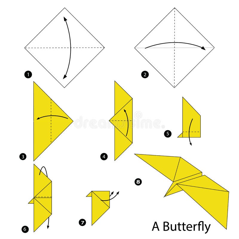 Steg-för-steg anvisningar hur man gör origami en fjäril
