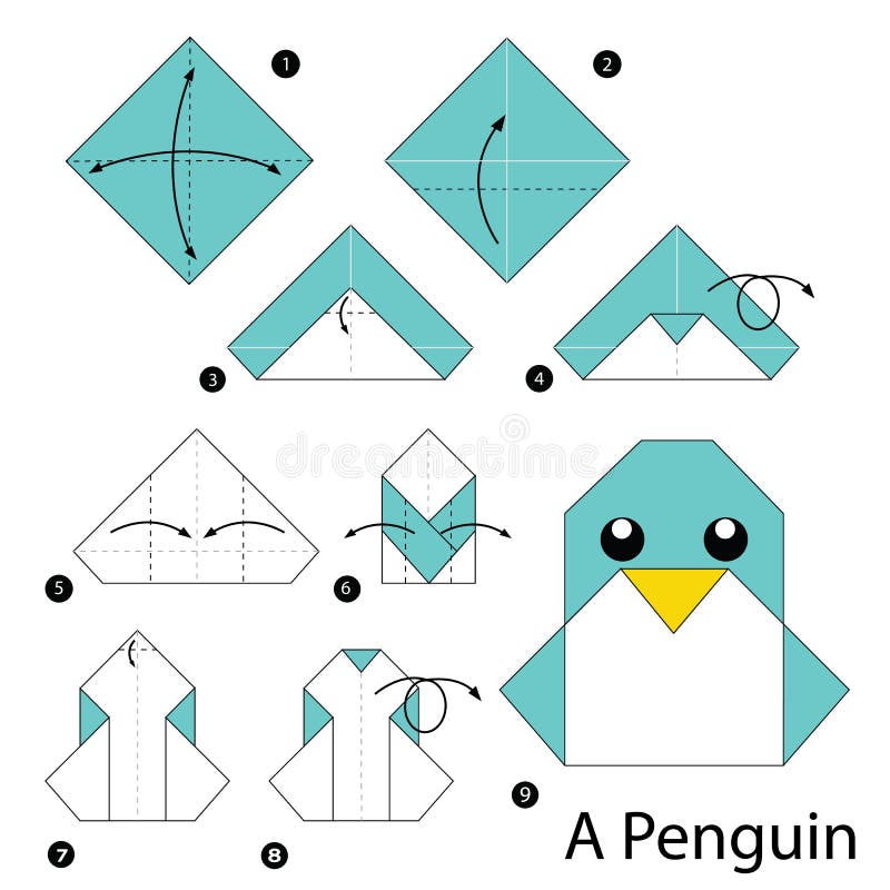 Steg-för-steg anvisningar hur man gör origami en pingvin