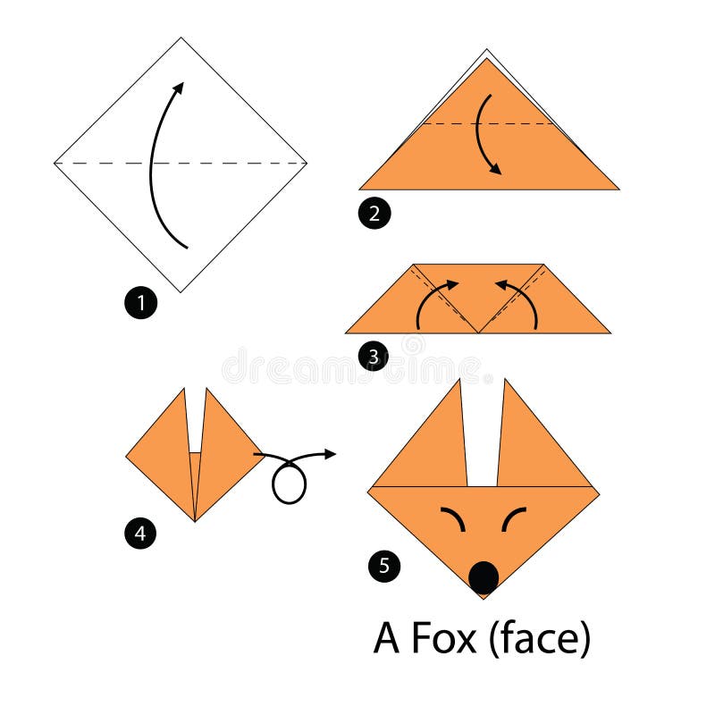 Steg-för-steg anvisningar hur man gör origami en räv