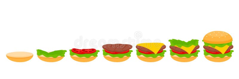 Steg i kokningsprocessen. göra snabbmat stock illustrationer