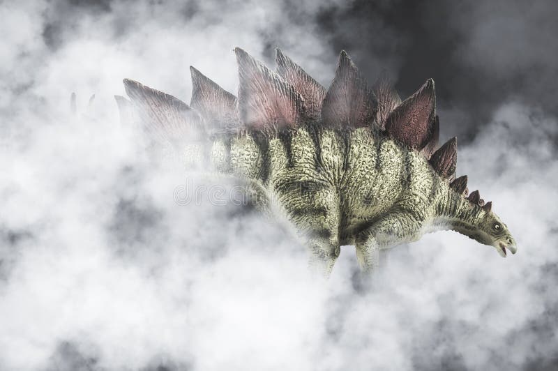 Stegosauro dinosauro su fondo fumogeno immagine stock