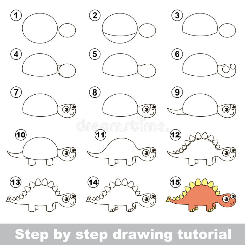 Page shows how to learn step by step to draw motorcycle. Stock