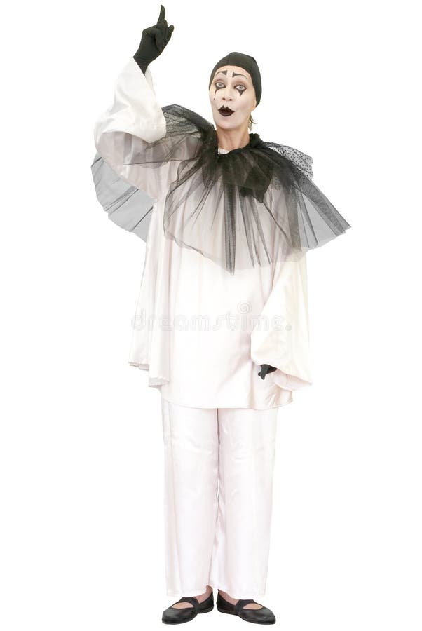 Stehendes pierrot, das herauf getrennt zeigt lizenzfreies stockfoto Stehendes pierrot, das herauf getrennt zeigt lizenzfreies stockfoto