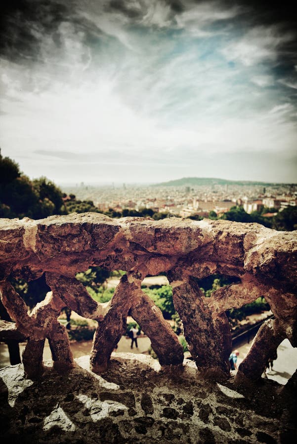 Steinbalkon bei Parc Guell, Barcelona stockfotos Steinbalkon bei Parc Guell, Barcelona stockfotos