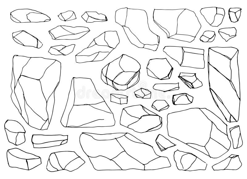 Stones cobblestones set of linear sketches isolated vector. Stones cobblestones set of linear sketches isolated vector.