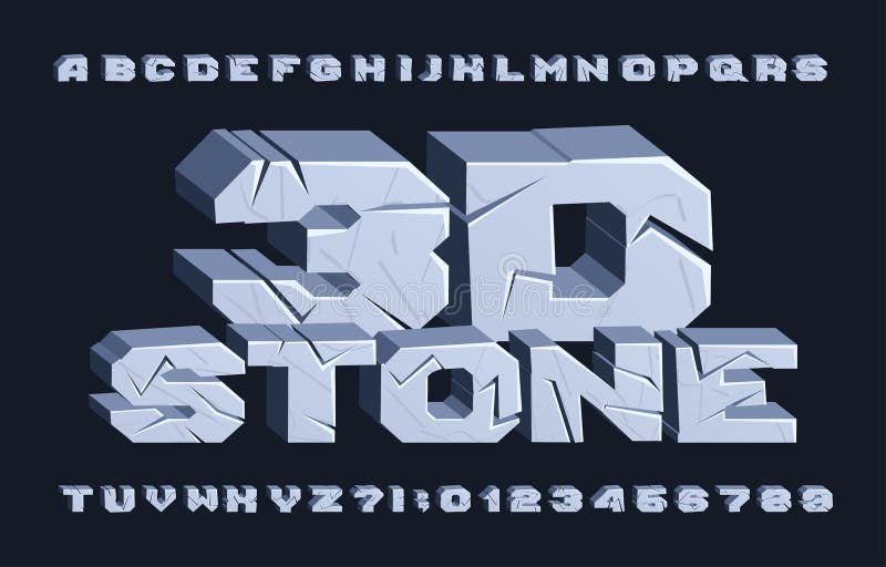 3D stone alphabet font. Cracked letters and numbers. Stock vector typescript for your typography design. 3D stone alphabet font. Cracked letters and numbers. Stock vector typescript for your typography design.