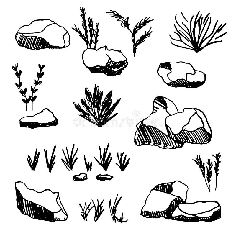 Stones, cobblestones and grass vector sketch. Stones, cobblestones and grass vector sketch.