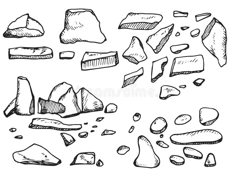 Stones cobblestones pieces of a tale set of vector sketch icons isolated. Stones cobblestones pieces of a tale set of vector sketch icons isolated