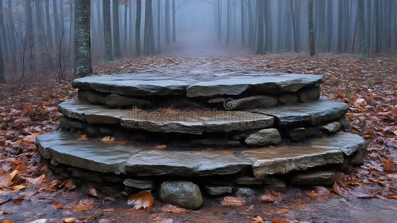 Steinschritte in einem steinigen Herbstwald lizenzfreie abbildung