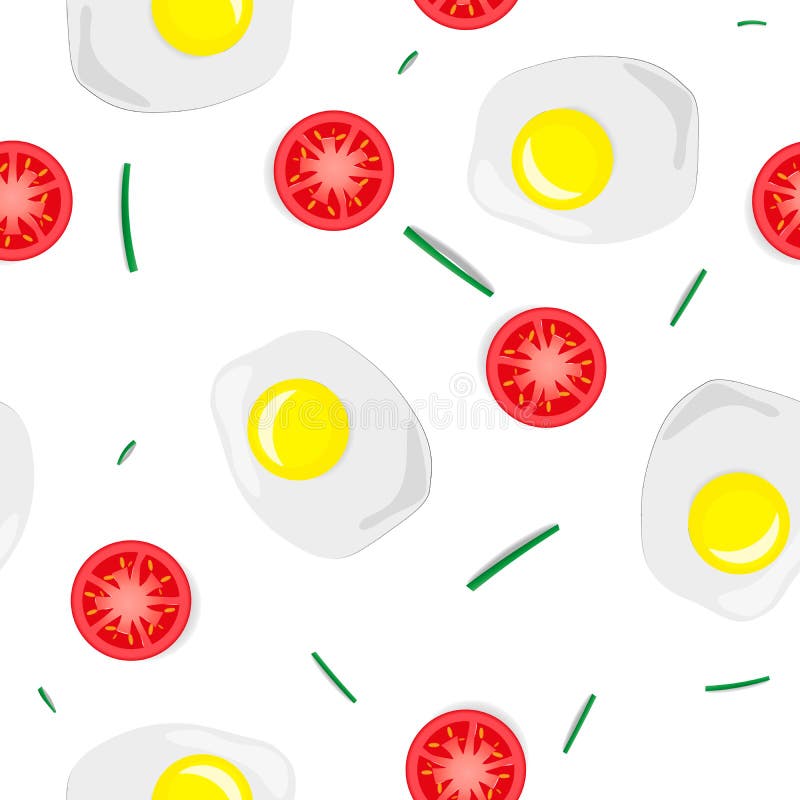 Stekte ägg, tomater och salladslökar Aptitretande kulinarisk bakgrund seamless vektor för modell vektor illustrationer Stekte ägg, tomater och salladslökar Aptitretande kulinarisk bakgrund seamless vektor för modell vektor illustrationer