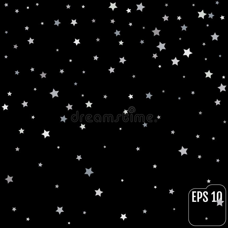 Stelle d'argento che cadono dal cielo su fondo nero sottragga la priorità bassa Modello di scintillio per l'insegna Illustrazione illustrazione di stock
