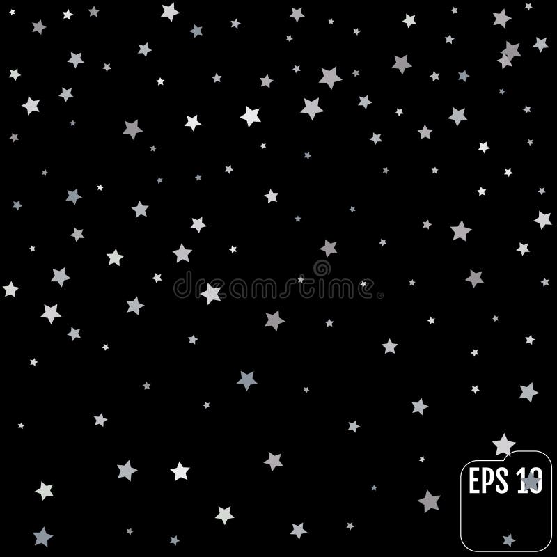 Stelle d'argento che cadono dal cielo su fondo nero sottragga la priorità bassa Modello di scintillio per l'insegna Illustrazione illustrazione di stock