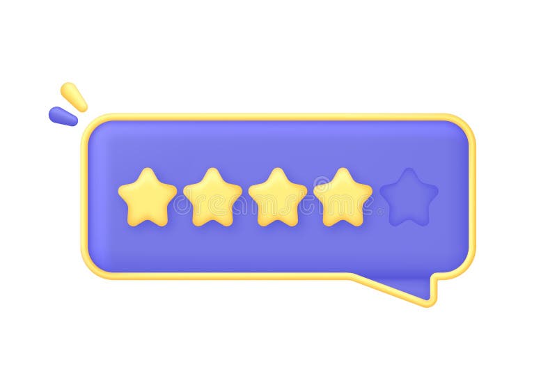 3D Yellow stars on Speech Bubble. Online feedback, survey or review concept. Trendy and modern vector in 3d style. 3D Yellow stars on Speech Bubble. Online feedback, survey or review concept. Trendy and modern vector in 3d style
