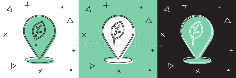 Stelle mit Blattsymbol auf weißem und grünem schwarzem Hintergrund. Ökoenergiekonzept. alternative Energie stock abbildung