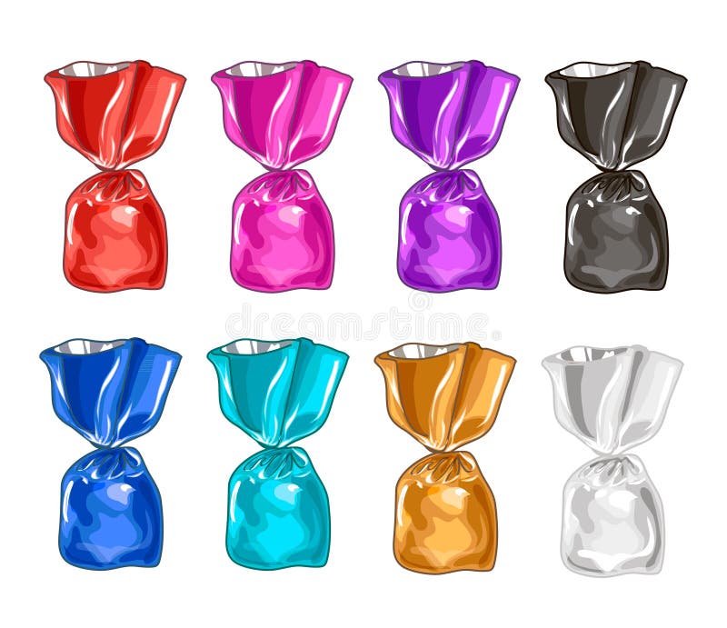 Stellen Sie in bunte Bonbonpapiere ein bonbons stock abbildung Stellen Sie in bunte Bonbonpapiere ein bonbons stock abbildung