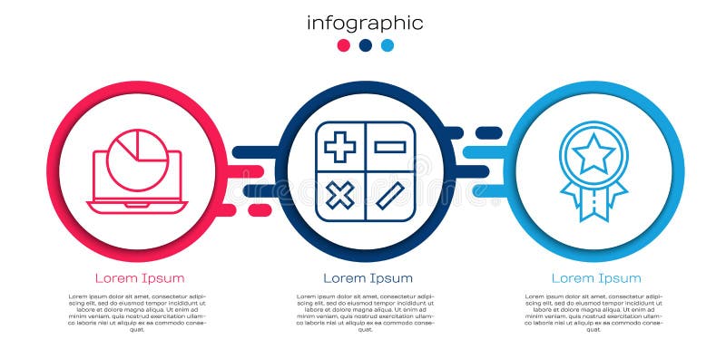 Stellen Sie Linie Notebook mit Diagrammdiagrammtaschenrechner und -medaille mit Stern ein. infographic Vorlage des Unternehmens. V lizenzfreie abbildung