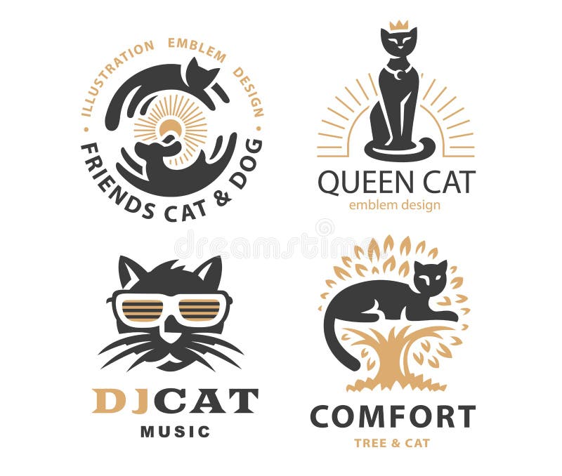 Stellen Sie Logoillustration mit Katzen, Emblemdesign ein