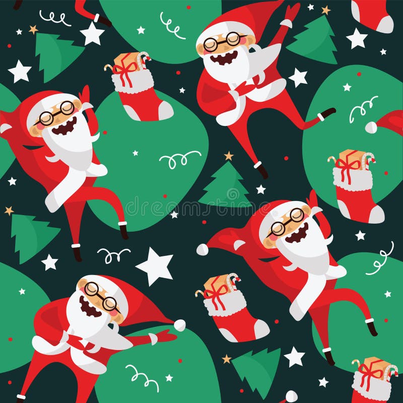 Stellen Sie mit reizender tanzender Santa Claus, die Hand ein, die in verschiedene Tanzschritte gezeichnet wird Vector nahtloses stock abbildung Stellen Sie mit reizender tanzender Santa Claus, die Hand ein, die in verschiedene Tanzschritte gezeichnet wird Vector nahtloses stock abbildung