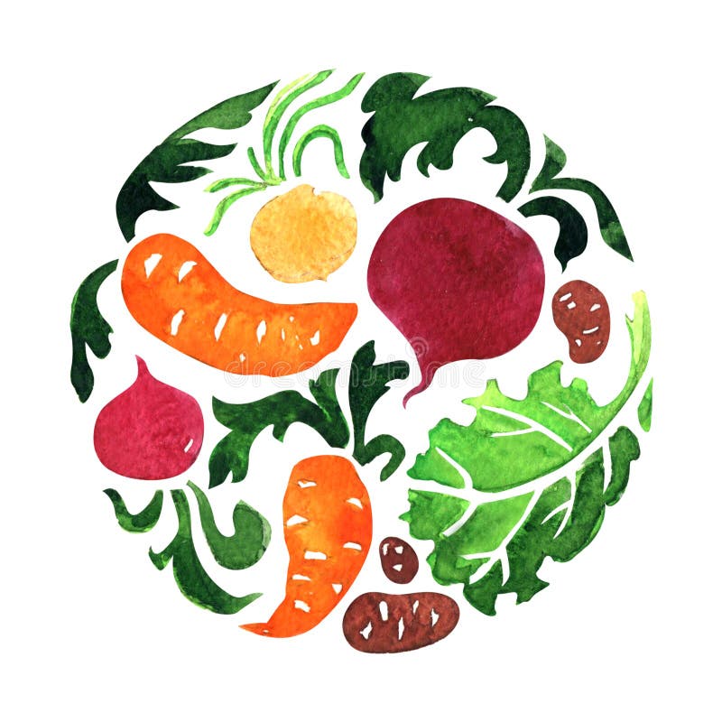Stellen Sie vom Gemüse im Kreis, Karotte, rote Rübe, Kartoffel, Salatblatt ein Biologisches Lebensmittel, gesundes vegetarisches