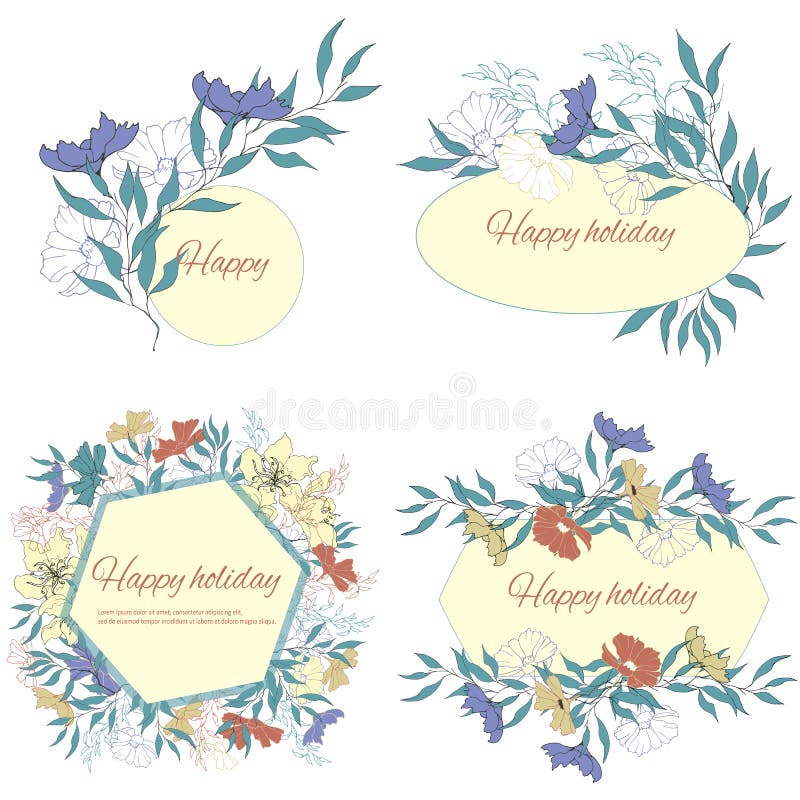 Stellen Sie von den Textrahmen mit empfindlichen Aquarellblumen ein Romantische Schablonen für Karten, Grüße, Einladungen Weinles lizenzfreie abbildung Stellen Sie von den Textrahmen mit empfindlichen Aquarellblumen ein Romantische Schablonen für Karten, Grüße, Einladungen Weinles lizenzfreie abbildung