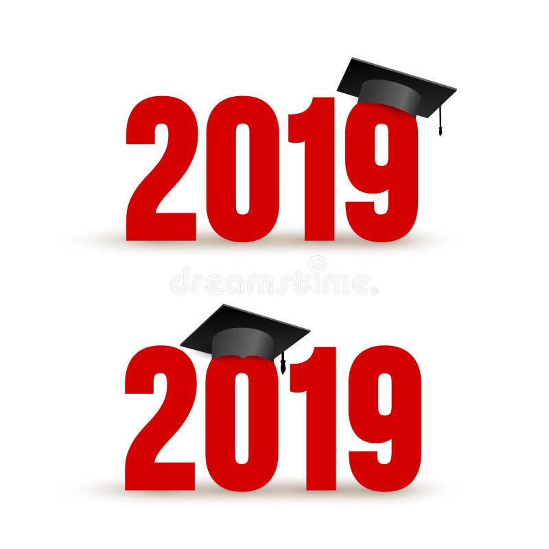 Set of Class of 2019 with Graduation Cap. Vector illustration. Isolated on white background. Set of Class of 2019 with Graduation Cap. Vector illustration. Isolated on white background.