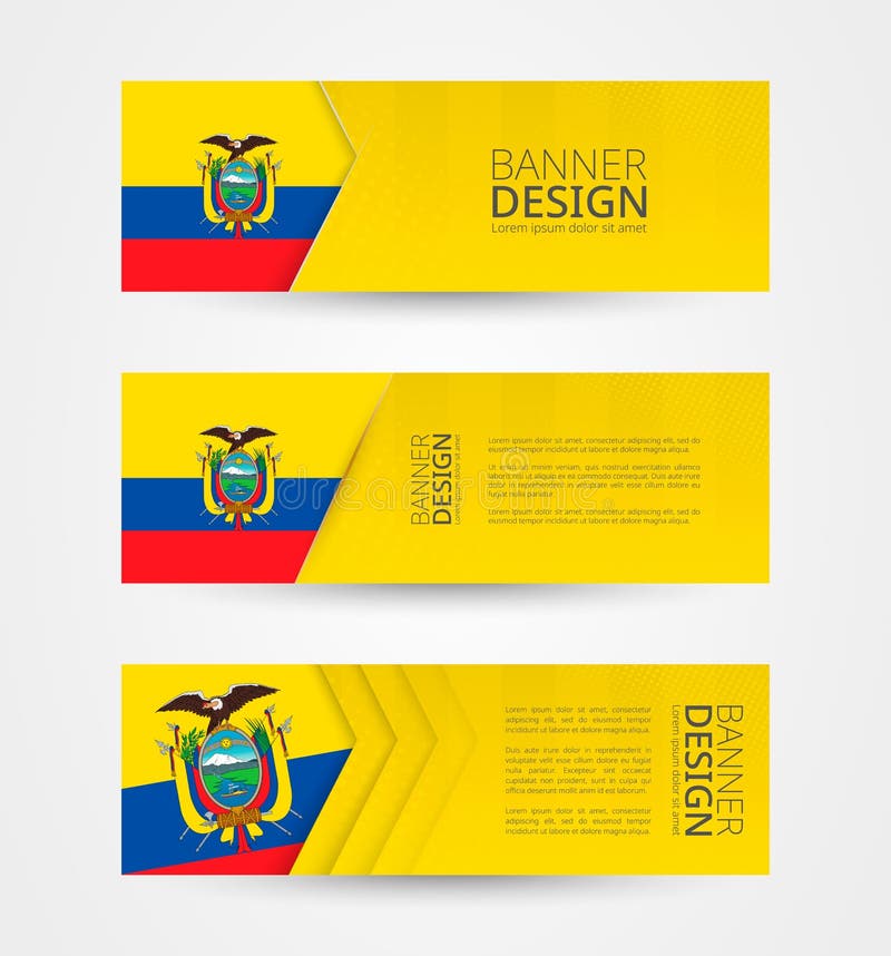 Stellen Sie von drei horizontalen Fahnen mit Flagge von Ecuador ein Netzfahnen-Entwurfsschablone in der Farbe von Ecuador-Flagge vektor abbildung Stellen Sie von drei horizontalen Fahnen mit Flagge von Ecuador ein Netzfahnen-Entwurfsschablone in der Farbe von Ecuador-Flagge vektor abbildung