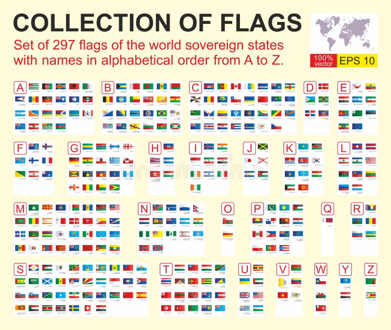 Stellen Sie von 297 Flaggen der Weltsouver?nen staaten mit Namen in alphabetischer Reihenfolge von A bis Z ein Auch im corel abge lizenzfreie abbildung Stellen Sie von 297 Flaggen der Weltsouver?nen staaten mit Namen in alphabetischer Reihenfolge von A bis Z ein Auch im corel abge lizenzfreie abbildung