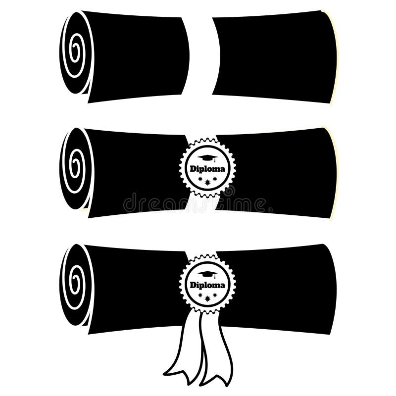 Stellen Sie von gefalteten Diplomen mit Band und Stempel flacher Illustration Vektors ein lizenzfreie abbildung Stellen Sie von gefalteten Diplomen mit Band und Stempel flacher Illustration Vektors ein lizenzfreie abbildung