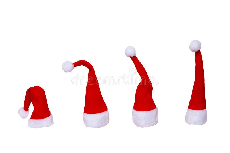 Stellen Sie von Santa Claus-Hüten ein, die auf einem weißen Hintergrund lokalisiert werden Weihnachtsdekorationen auf Blau lizenzfreies stockbild Stellen Sie von Santa Claus-Hüten ein, die auf einem weißen Hintergrund lokalisiert werden Weihnachtsdekorationen auf Blau lizenzfreies stockbild