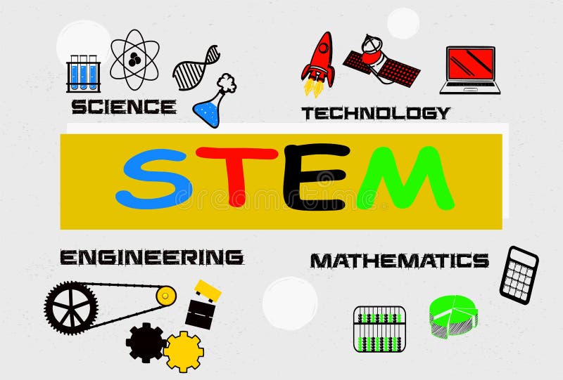 STEM education word typography design in orange theme with icon ornament elements. vector illustration STEM education word typography design in orange theme with icon ornament elements. vector illustration