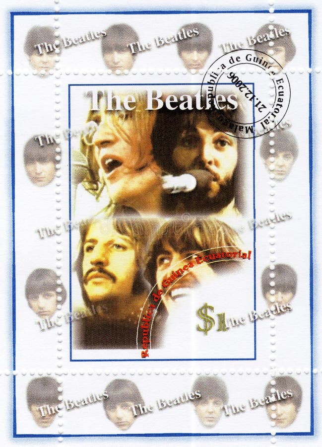 Stamp with famous group of The Beatles. Stamp with famous group of The Beatles