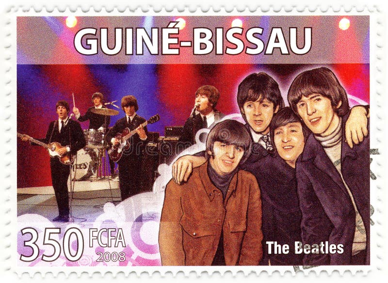 Stamp with famous group of The Beatles. Stamp with famous group of The Beatles