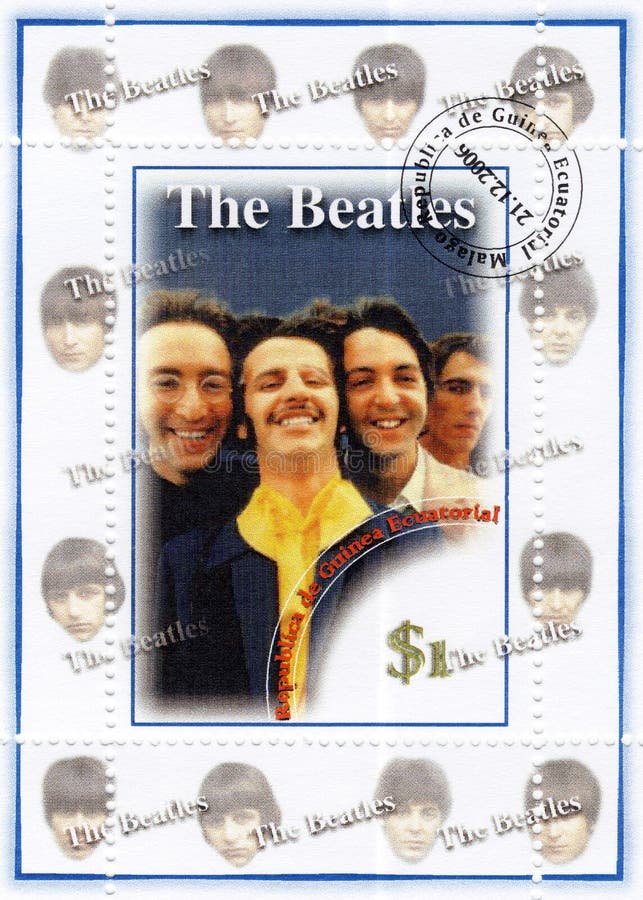 Stamp with famous group of The Beatles. Stamp with famous group of The Beatles