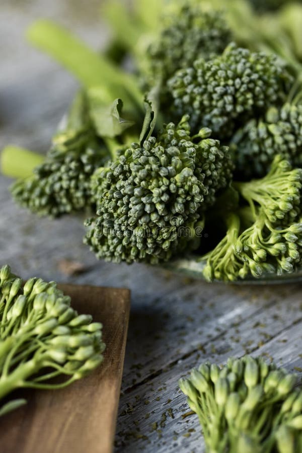 Raw Stems of Broccolini on a Table Stock Photo Image of horizontal