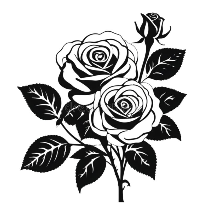 Black Stencil of Beautiful Roses. AI-Generated. Stock Photo ...