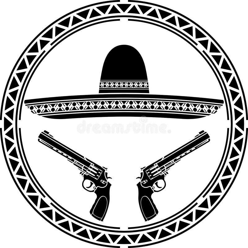 Stencil of mexican sombrero and two pistols
