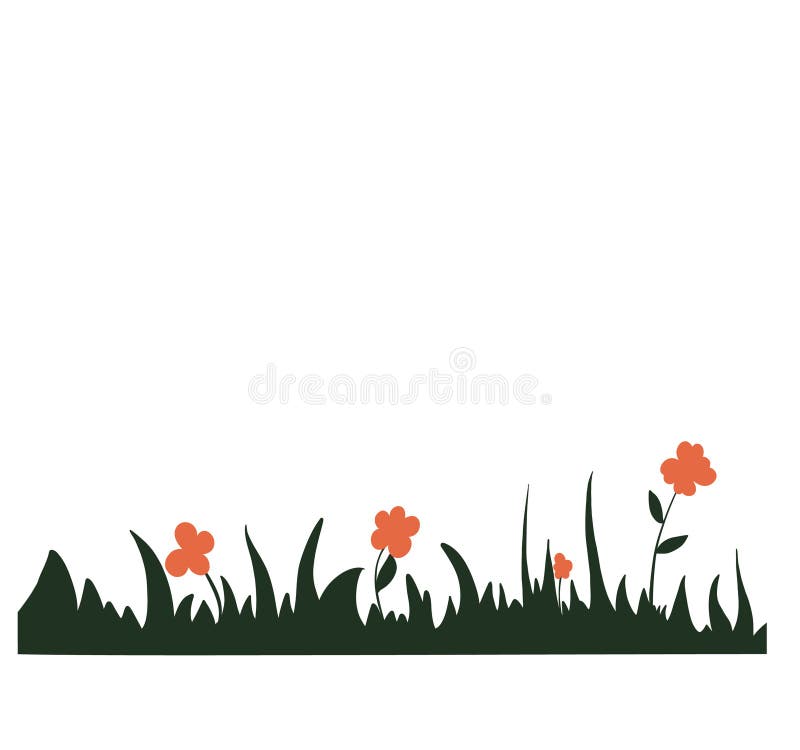 Stencil and Silhouette of Flowers and Grass Green and Orange Stock