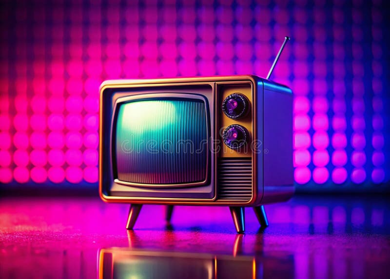 Vintage 1980s Television Set A CloseUp TiltShift Portrait of Retro Technology on a Violet Background vector illustration