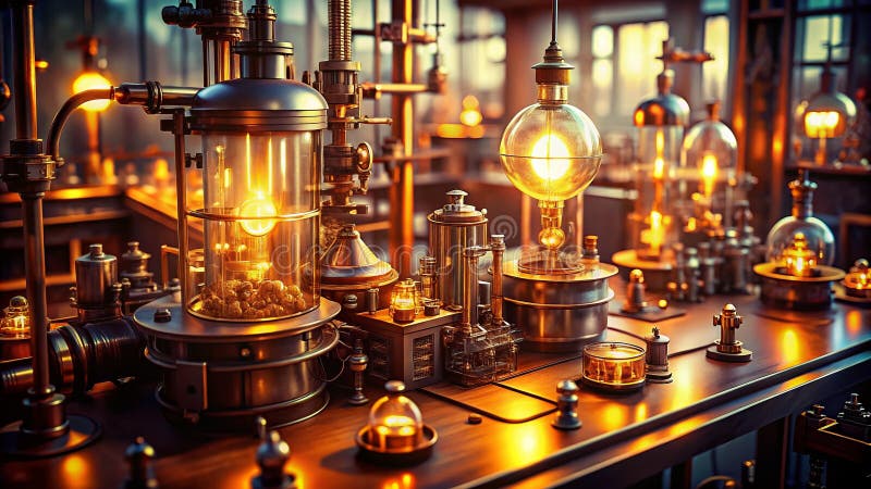 Step Back in Time Explore a Retro Futuristic Lab Steeped in Atomic Age Science and Steampunk Gadgets An vector illustration