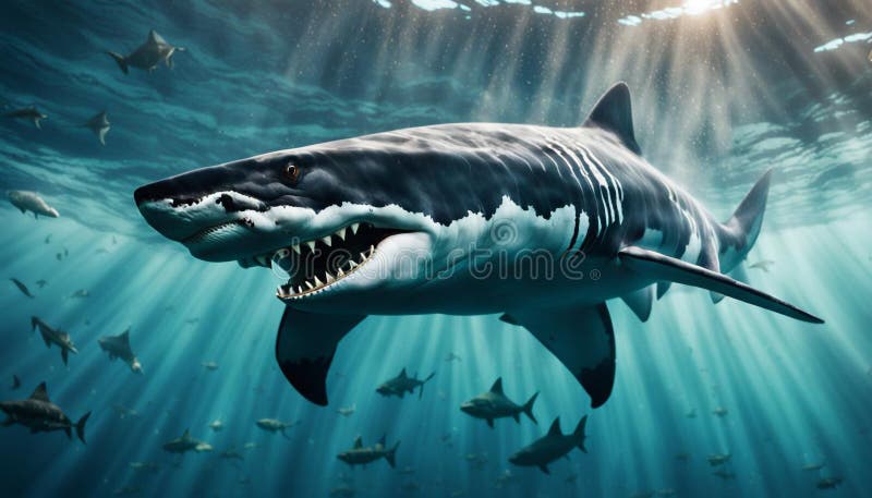 Majestic Megalodon: Prehistoric Predator in Murky Waters Stock
