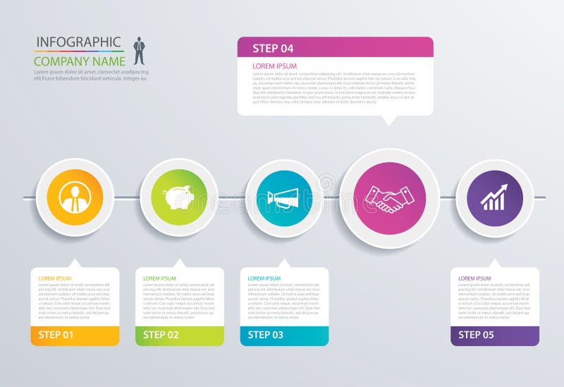 5 step circle timeline infographic options template with paper s