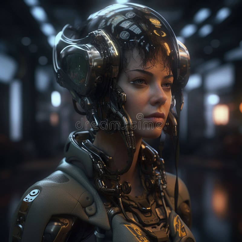 HumanMachine Hybrid Portrait (generative AI) Stock Illustration